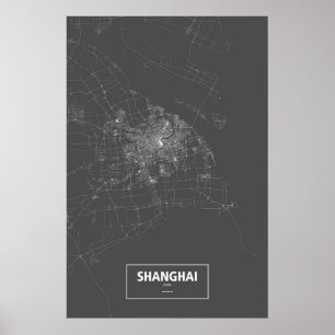 Shanghai, China (weiß auf Schwarzem) Poster
