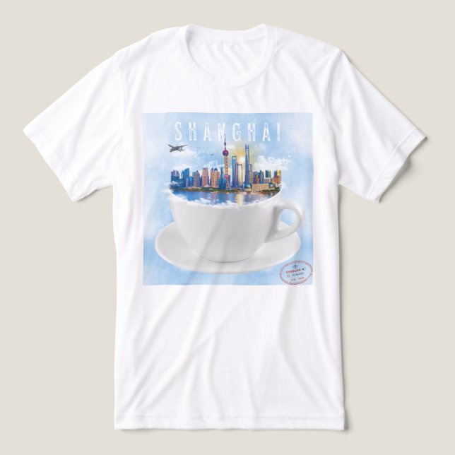 Shanghai in a Teacup - Futuristische Skyline Art Tri-Blend Shirt (Design Vorderseite)