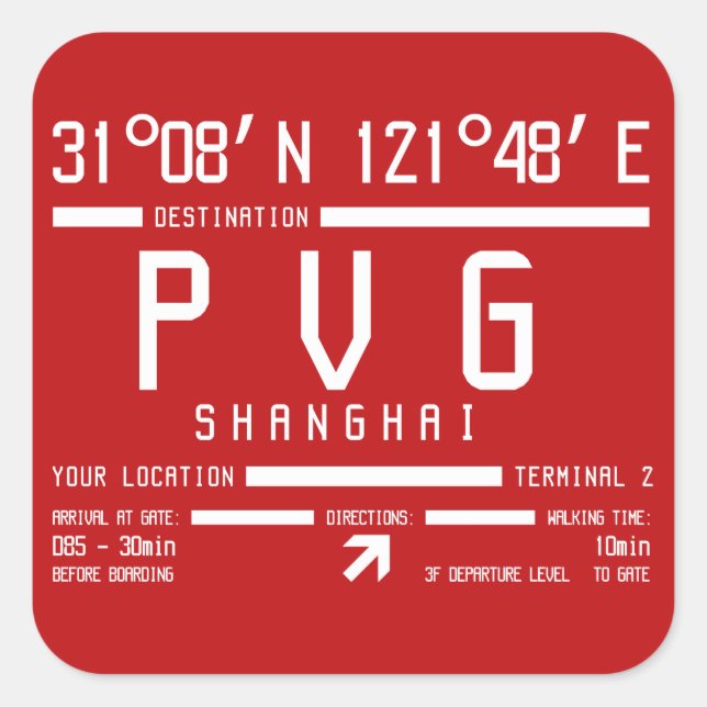 Shanghai Pudong International Airport PVG Quadratischer Aufkleber (Vorderseite)