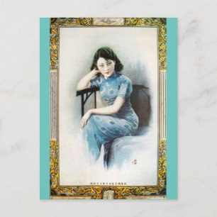 Shanghai Schönheitswerbemodell Blaues Kleid Postkarte