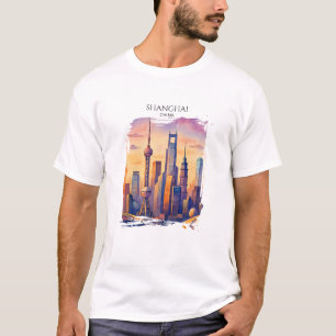 Shanghai Skyline China Reise Aquarell T-Shirt