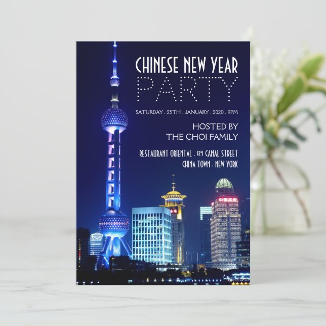 Shanghai Skyline, chinesisches Neujahr Einladung (Stehend Vorderseite)