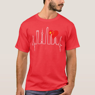 Shanghai Skyline Heartbeat Heart China I Love Asia T-Shirt