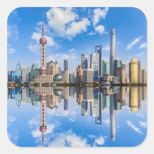 Shanghai Waterfront-Aufkleber Quadratischer Aufkleber (Vorderseite)