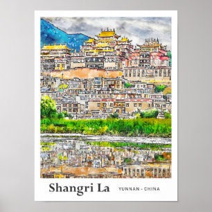 Shangri La Yunnan China Reise Kunst Wasserfarbe Poster