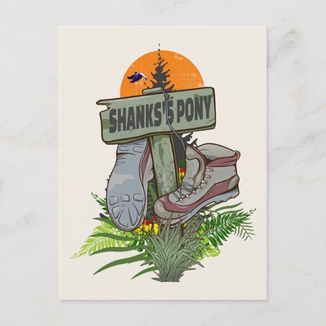 Shanks pony alte Wanderstiefel Postkarte (Vorderseite)