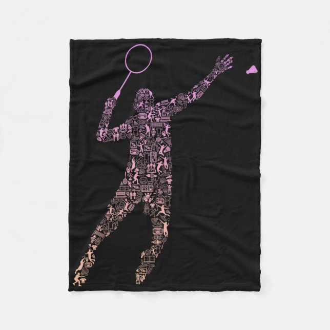 Shape Collage Silhouette Badminton Player Shirt Ba Fleecedecke (Vorderseite)