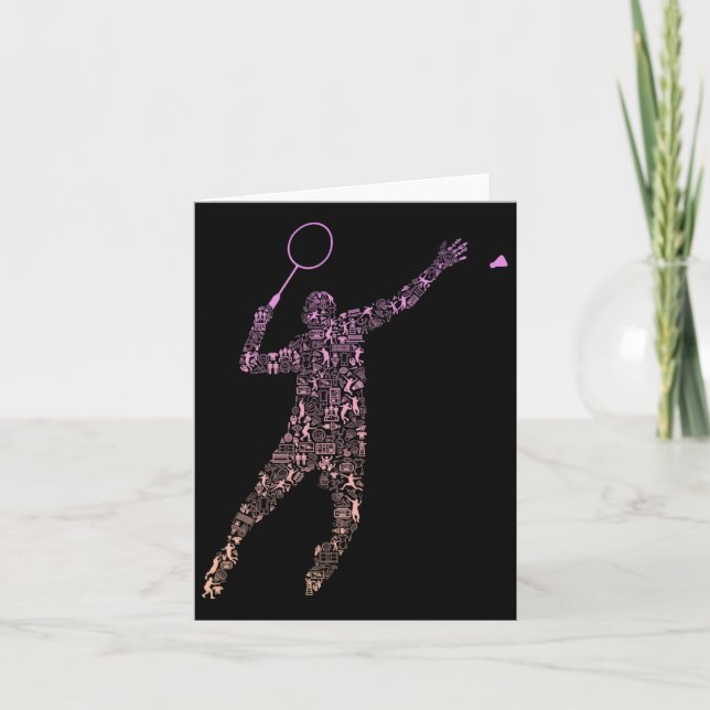 Shape Collage Silhouette Badminton Player Shirt Ba Karte (Vorderseite)
