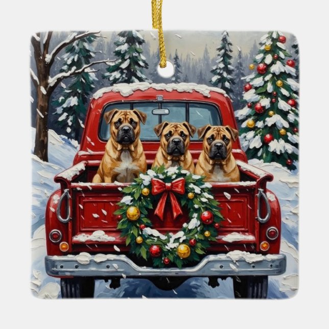 Shar Pei Christmas Red Truck Holiday Keramikornament (Vorderseite)