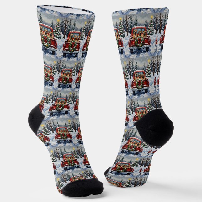 Shar Pei Christmas Red Truck Holiday Socken (Gewinkelt)