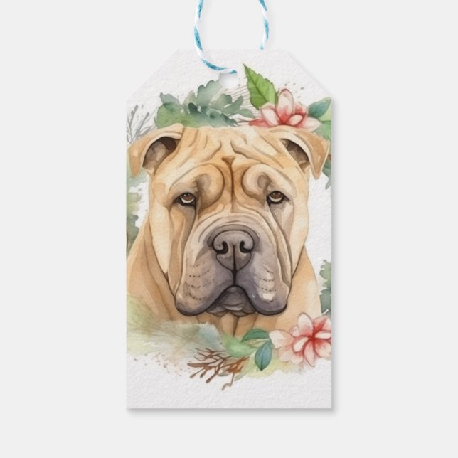 Shar Pei Christmas Wreath Festivals Geschenkanhänger (Rückseite)