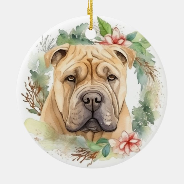 Shar Pei Christmas Wreath Festivals Keramik Ornament (Hinten)
