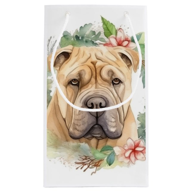 Shar Pei Christmas Wreath Festivals Kleine Geschenktüte (Rückseite)