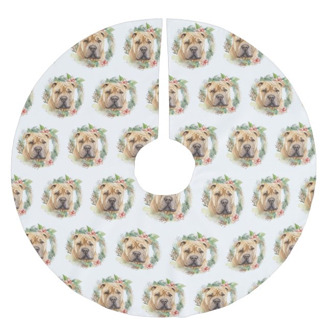 Shar Pei Christmas Wreath Festivals Polyester Weihnachtsbaumdecke (Vorderseite)