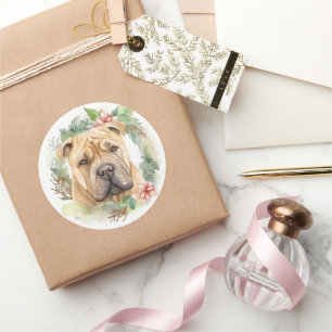 Shar Pei Christmas Wreath Festivals Runder Aufkleber