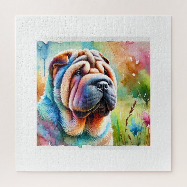 Shar Pei Dog 020824AREF103 - Watercolor Puzzle (Vertikal)