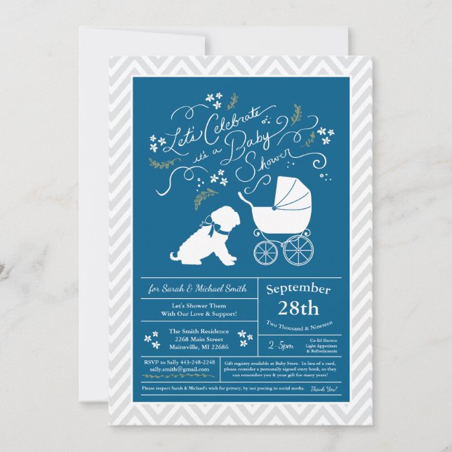 Shar-Pei Dog Baby Shower Blue Boy Einladung (Vorderseite)