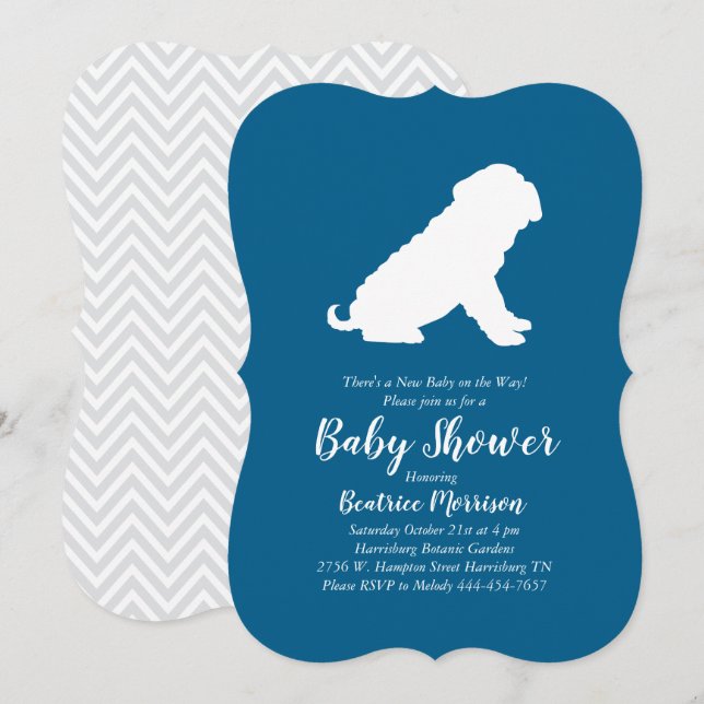 Shar-Pei Dog Baby Shower Blue Boy Einladung (Vorne/Hinten)