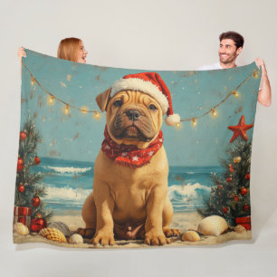 Shar Pei Dog Christmas Vintag Beach Fleecedecke