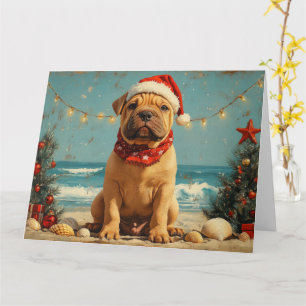 Shar Pei Dog Christmas Vintag Beach Karte