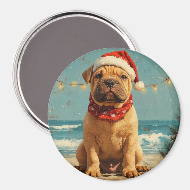 Shar Pei Dog Christmas Vintag Beach Magnet (Vorderseite/Rückseite)