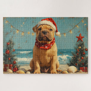 Shar Pei Dog Christmas Vintag Beach Puzzle