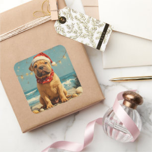Shar Pei Dog Christmas Vintag Beach Quadratischer Aufkleber