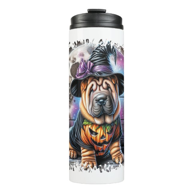 Shar Pei Dog Halloween Square Thermosbecher (Vorderseite)