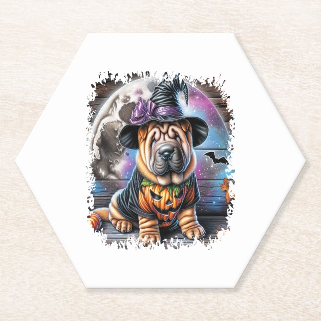 Shar Pei Dog Halloween Square Untersetzer (Vorderseite)