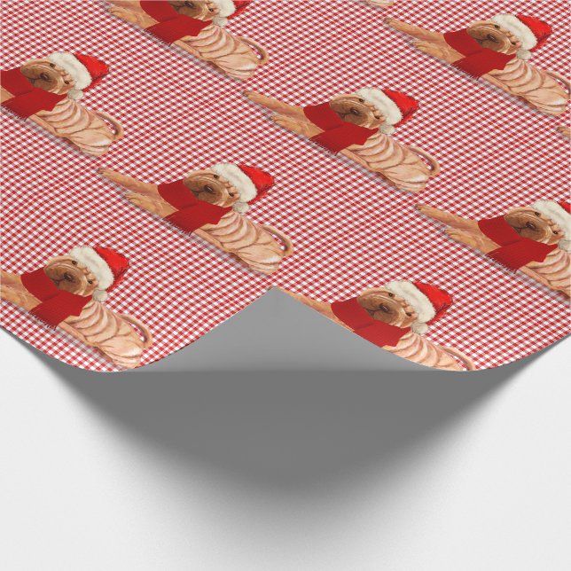 Shar Pei Dog Holiday Karos Weihnachten Geschenkpapier (Ecke)