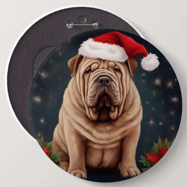 Shar Pei Dog in Schnee Weihnachten Button (Vorne & Hinten)