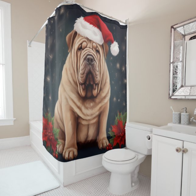 Shar Pei Dog in Schnee Weihnachten Duschvorhang (Beispiel)