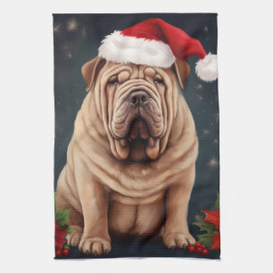 Shar Pei Dog in Schnee Weihnachten Geschirrtuch
