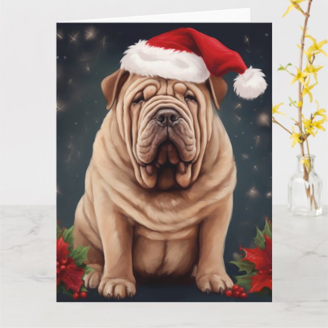 Shar Pei Dog in Schnee Weihnachten Karte (Gelbe Blume)