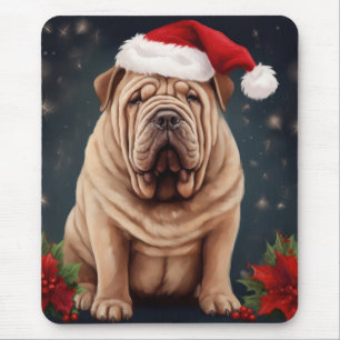 Shar Pei Dog in Schnee Weihnachten Mousepad