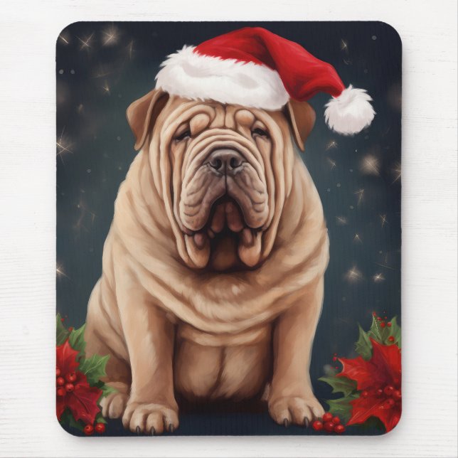 Shar Pei Dog in Schnee Weihnachten Mousepad (Vorne)