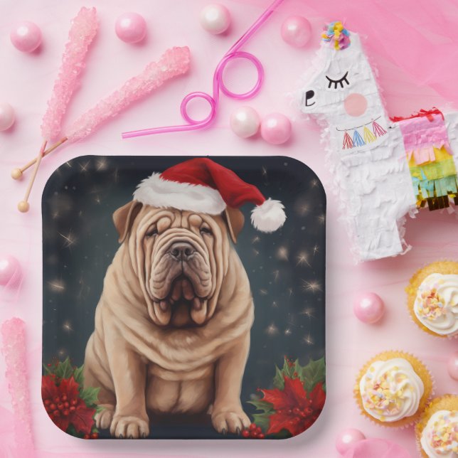 Shar Pei Dog in Schnee Weihnachten Pappteller (Party)