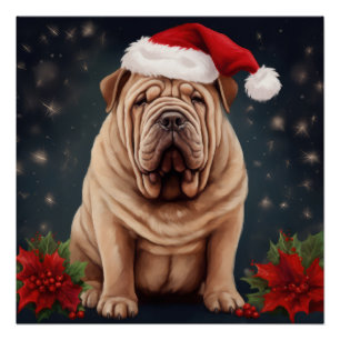 Shar Pei Dog in Schnee Weihnachten Poster