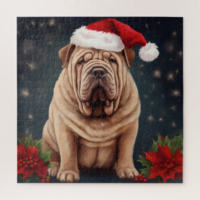 Shar Pei Dog in Schnee Weihnachten Puzzle (Vertikal)