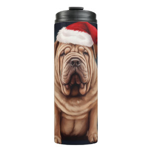 Shar Pei Dog in Schnee Weihnachten Thermosbecher