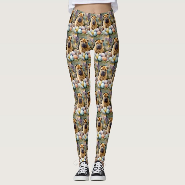 Shar Pei Dog mit Ostereier Urlaub Leggings (Vorderseite)