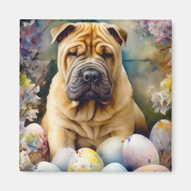 Shar Pei Dog mit Ostereier Urlaub Magnet (Vorne)