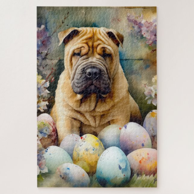 Shar Pei Dog mit Ostereier Urlaub Puzzle (Vertikal)