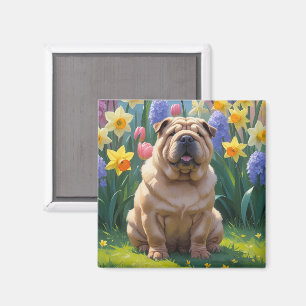 Shar Pei Dog Spring Flowers Malerei Magnet