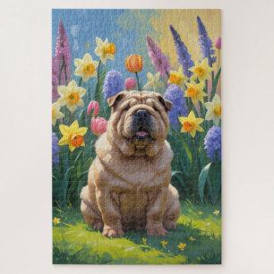 Shar Pei Dog Spring Flowers Malerei Puzzle