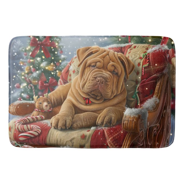 Shar Pei Dog Weihnachtsfest Badematte (Vorderseite)