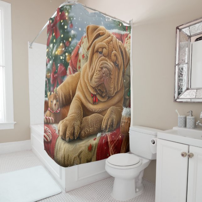 Shar Pei Dog Weihnachtsfest Duschvorhang (Beispiel)
