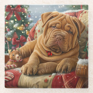 Shar Pei Dog Weihnachtsfest Glasuntersetzer