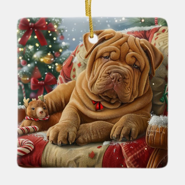 Shar Pei Dog Weihnachtsfest Keramikornament (Vorderseite)