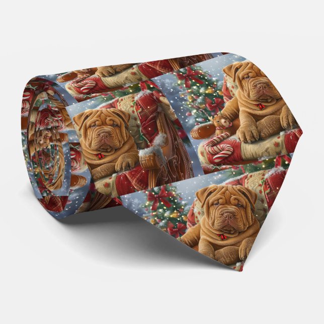 Shar Pei Dog Weihnachtsfest Krawatte (Gerollt)